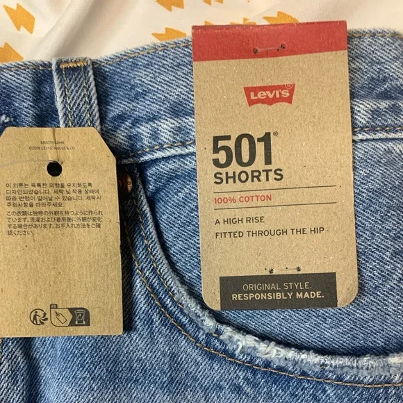 Levi’s 501 High Rise Shorts W28 NWT Distressed Raw Hem 100% Cotton - Picture 2 of 5